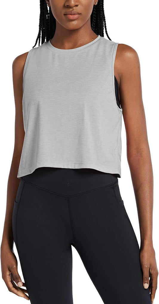 Workout Tops for Women Crop Tank Top Quick Dry Athletic Gym Exercise Sleeveless Shirts Muscle Yoga Loose Fit