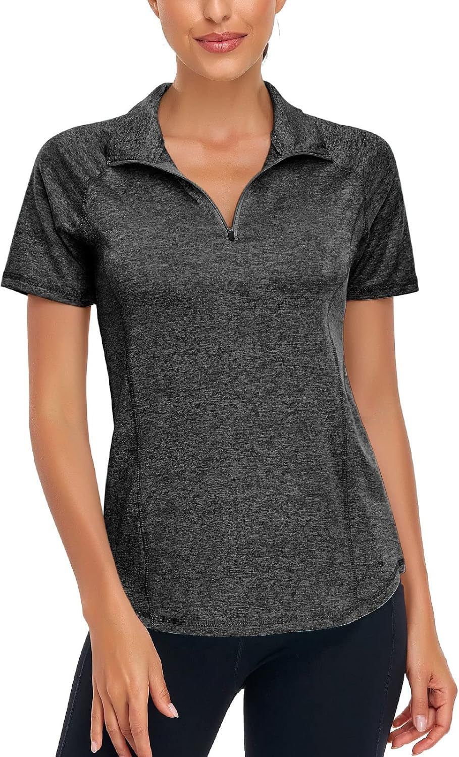 Women'S Short Sleeve Moisture Wicking Athletic Shirts Quarter Zip Pullover