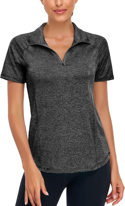 Women'S Short Sleeve Moisture Wicking Athletic Shirts Quarter Zip Pullover