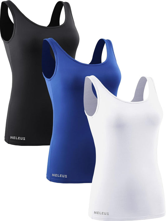 Women'S 3 Pack Compression Tank Top Support Yoga Bra with Cups Athletic Running Shirts