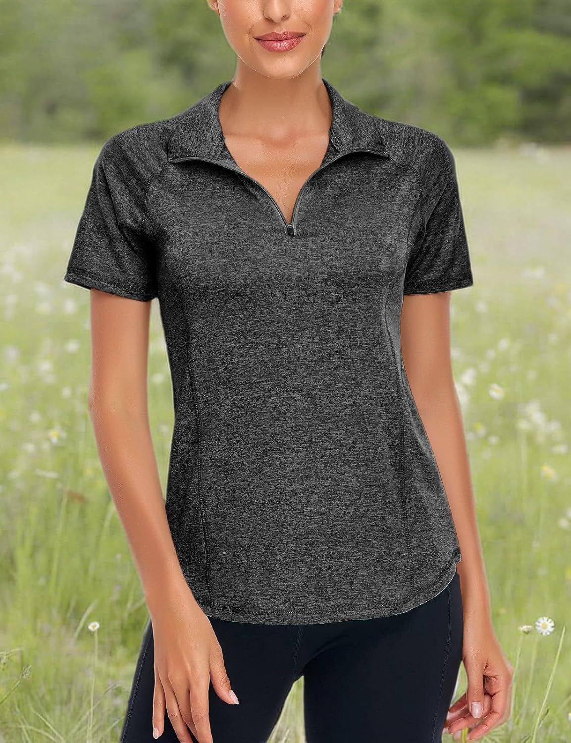 Women'S Short Sleeve Moisture Wicking Athletic Shirts Quarter Zip Pullover