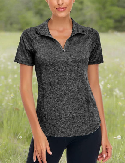 Women'S Short Sleeve Moisture Wicking Athletic Shirts Quarter Zip Pullover