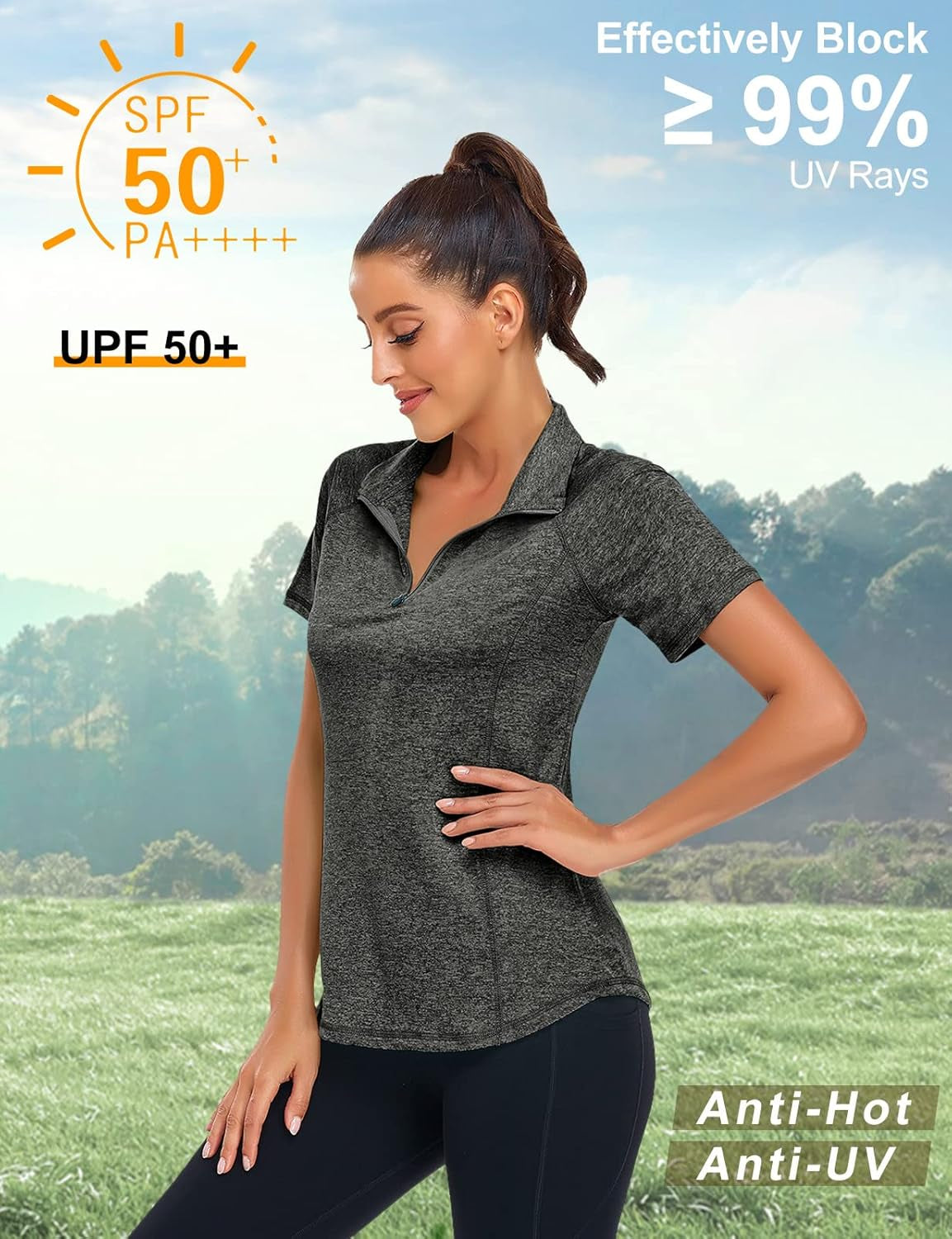 Women'S Short Sleeve Moisture Wicking Athletic Shirts Quarter Zip Pullover