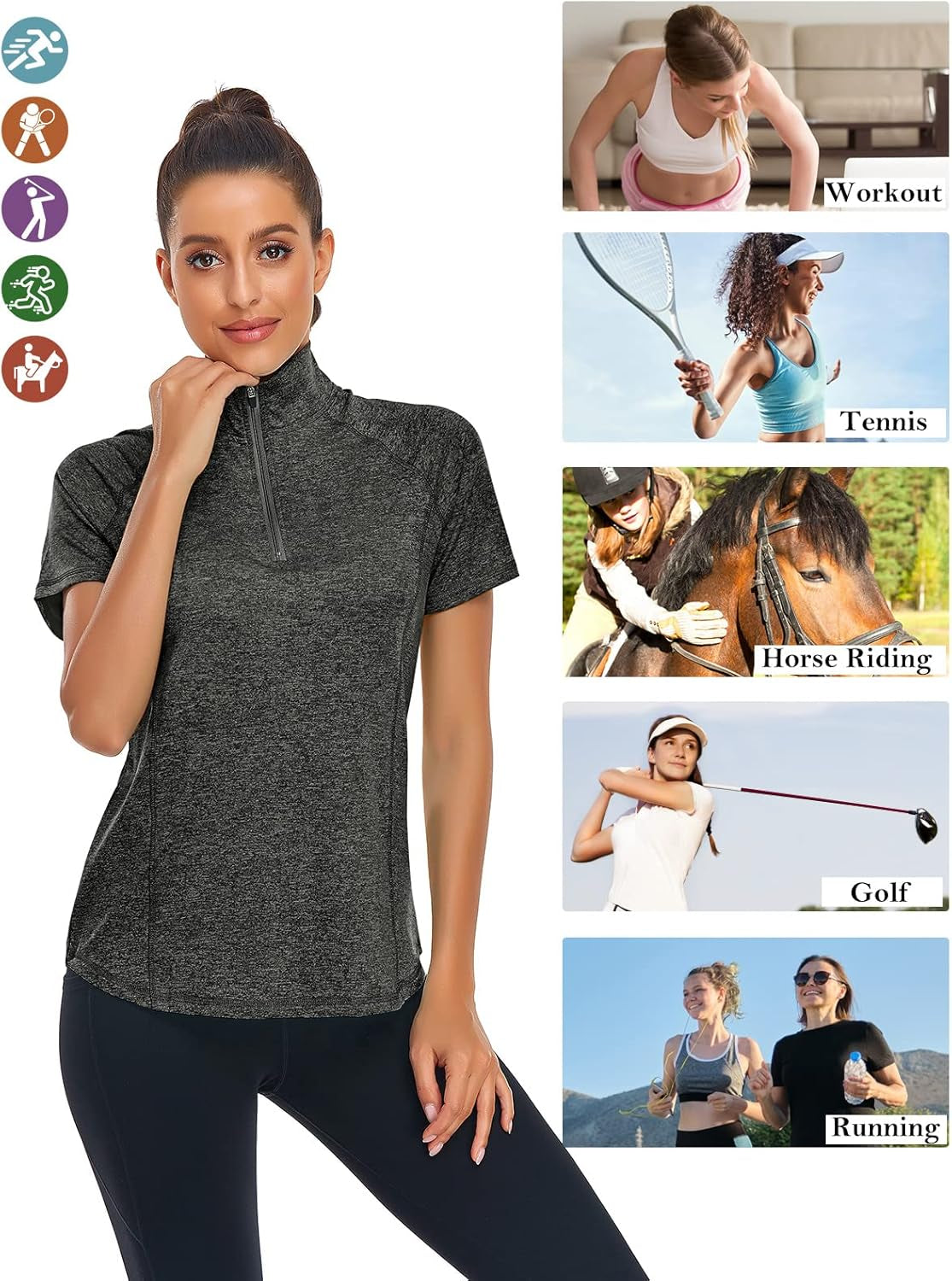 Women'S Short Sleeve Moisture Wicking Athletic Shirts Quarter Zip Pullover