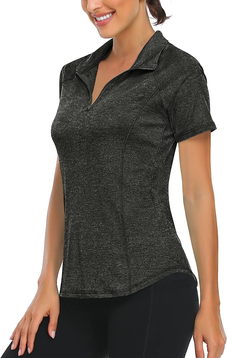 Women'S Short Sleeve Moisture Wicking Athletic Shirts Quarter Zip Pullover